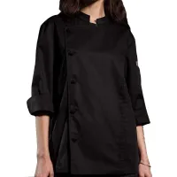 Gabacha de Manga de 3/4 con Botones para Chef de Color Negro Talla XXL CHECKEDOUT CU1116Z0100F-XXL