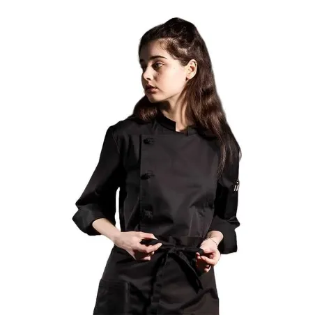 Gabacha de Manga de 3/4 con Botones para Chef de Color Negro Talla L CHECKEDOUT CU1116Z0200F-L