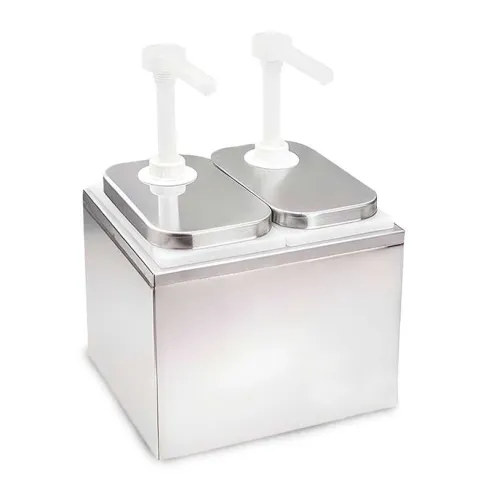 Dispensador para Salsas de Acero Inoxidable de 2 Compartimientos con Bomba MASTER CHEF 2LX2