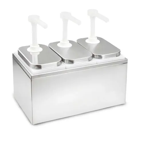 Dispensador para Salsas de Acero Inoxidable de 3 Compartimientos con Bomba MASTER CHEF 2LX3