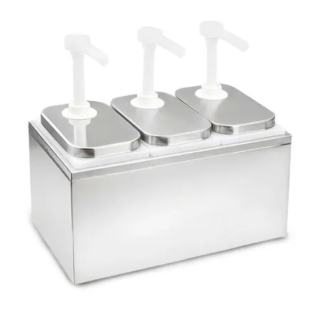 Dispensador para Salsas de Acero Inoxidable de 3 Compartimientos con Bomba MASTER CHEF 2LX3