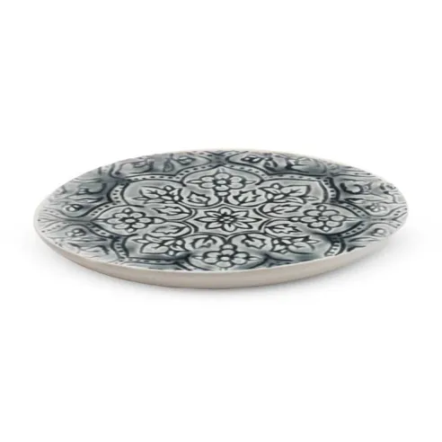 Plato Redondo de Ceramica 21.5 Centimetros Mandalas Negro BELLARTE LDX-P00097