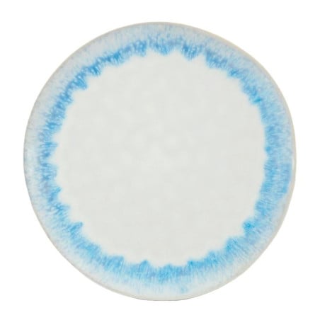 Plato Redondo de Ceramica 22 Centimetros Blanco con Celeste BELLARTE LDX-P00088