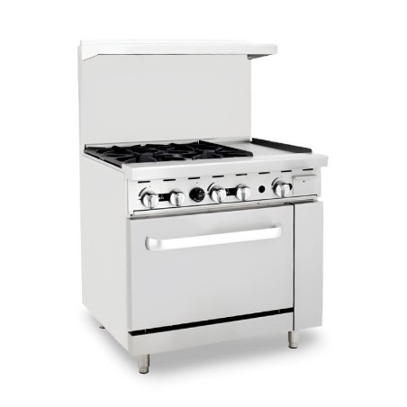 Cocina de 4 Quemadores con Horno y Plancha de 12 Pulgadas QUANTUM PRO EC-4-12GH