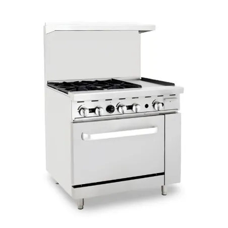 Cocina de 4 Quemadores con Horno y Plancha de 12 Pulgadas QUANTUM PRO EC-4-12GH