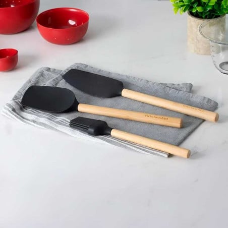 Cuchara Espatula de Bambu con Punta de Silicon Negro KITCHEN AID KQG630OHOBE