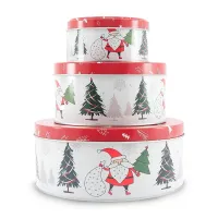 Caja Redonda Navidena de Metal, Set de 3 Unidades TIPS 24D12-17