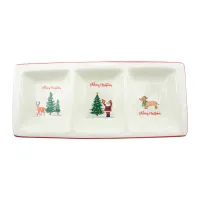Plato Triple Navideno Rectangular de Ceramica 32 x 14 Centimetros TIPS 24B12-07