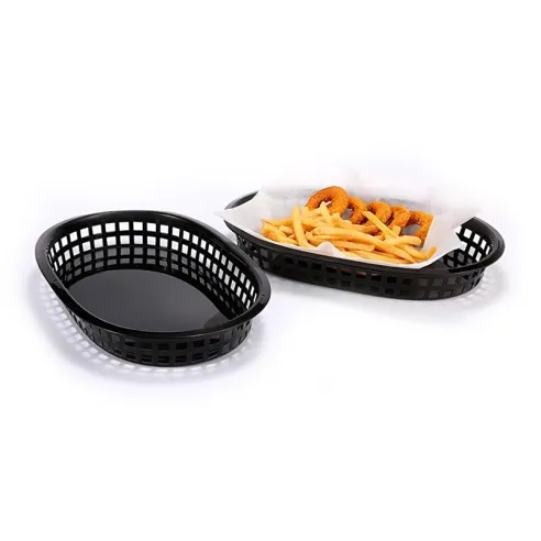 Canasta Plastica Ovalada para Comida Rapida de 10.5 x 7 Pulgadas, Color Negro brillante THUNDER PLBK1034K