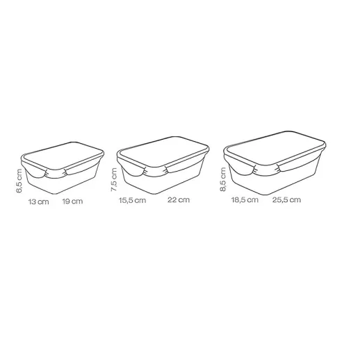 Contenedor Rectangular de Polipropileno, Set 3 Unidades de 1, 1.5 y 2.5 Litros
 TESCOMA 892092