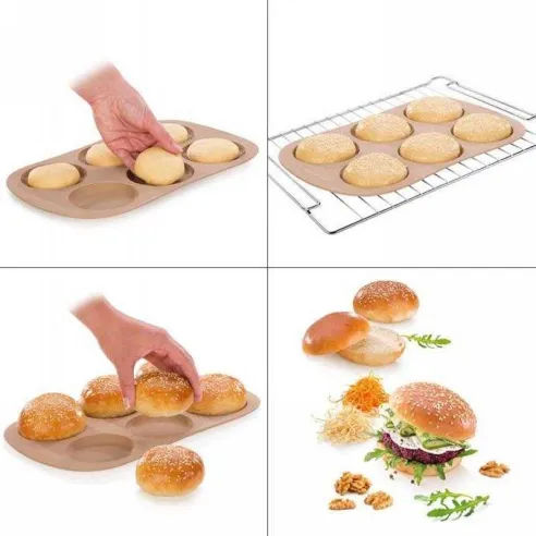 Molde de Silicon para Pan de Hamburguesa con 6 Cavidades TESCOMA 629518